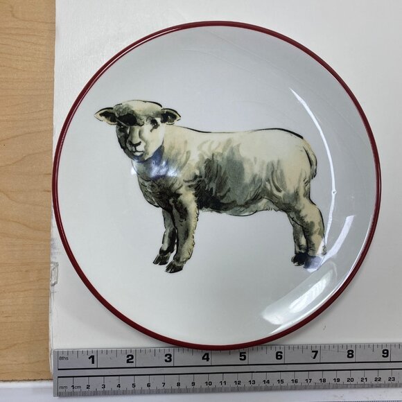 Omniware 8.5" Stoneware Sheep Salad Plate Red Rim Vintage - Picture 4 of 4